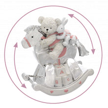 Görseli Galeri görüntüleyiciye yükleyin, Ayıcıklı ve Tavşanlı Pembe Sallanan At Müzik Kutusu 2