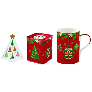 Jingle Bells Çay Kupası, Çay Kutusu ve Çay Poşeti Tabağı Seti