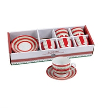 Görseli Galeri görüntüleyiciye yükleyin, Kırmızı Beyaz Çizgili 6'Lı Türk Kahve Seti