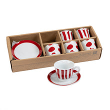 Görseli Galeri görüntüleyiciye yükleyin, Kırmızı Beyaz Çizgili ve Puantiyeli 6'Lı Türk Kahve Fincanı Seti