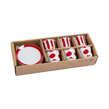 Görseli Galeri görüntüleyiciye yükleyin, Kırmızı Beyaz Çizgili ve Puantiyeli 6'Lı Türk Kahve Fincanı Seti