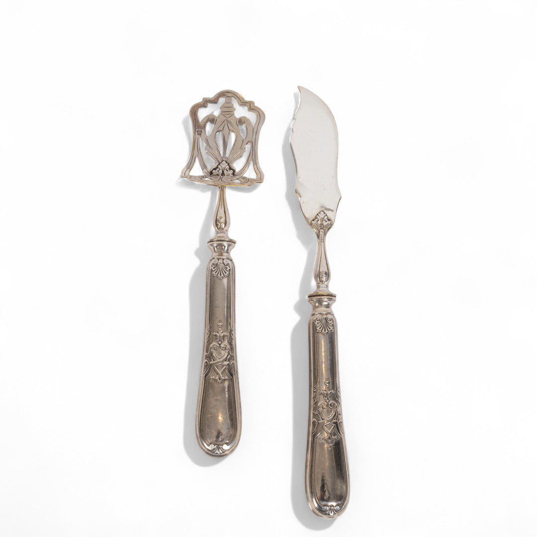 Minerva Damgalı Som Gümüş Tereyağ Bıçağı ve Mini Spatula