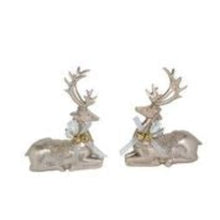 Görseli Galeri görüntüleyiciye yükleyin, Luxuria Platin Çan Kolyeli İkili Oturan Geyik Dekor 20 Cm