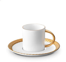 Görseli Galeri görüntüleyiciye yükleyin, Corde Altın ve Beyaz Türk Kahve Fincanı ve Tabağı