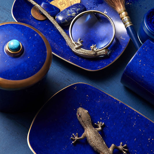L'objet Lapis Lacivert İçi Gold Küçük Yuvarlak Tabak