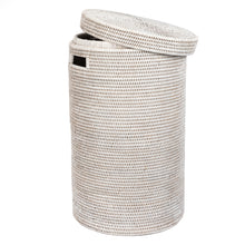 Görseli Galeri görüntüleyiciye yükleyin, Rattan Beyaz Silindir Çamaşır Sepeti