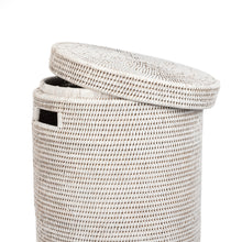 Görseli Galeri görüntüleyiciye yükleyin, Rattan Beyaz Silindir Çamaşır Sepeti