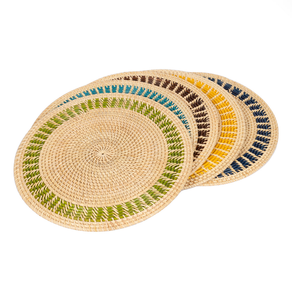 Rattan Lacivert Bordürlü Rattan Amerikan Servis