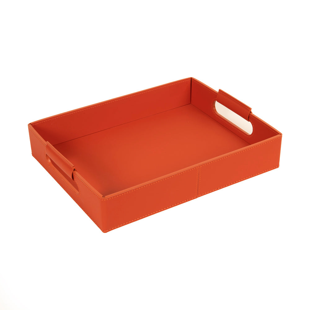 Ginepro Turuncu Deri Kulplu Tepsi 32,5x25 cm