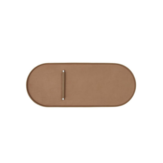 Bej Oval Deri Metal Tutamaçlı Servis 45x18 cm