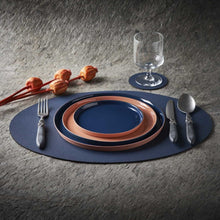 Görseli Galeri görüntüleyiciye yükleyin, Esma Dereboy Oval Deri Amerikan Servisi Okyanus Rengi