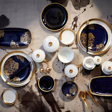 Görseli Galeri görüntüleyiciye yükleyin, L&#39;objet Zen Bonsai Mavi Gold Dikdörtgen Servis Tabağı
