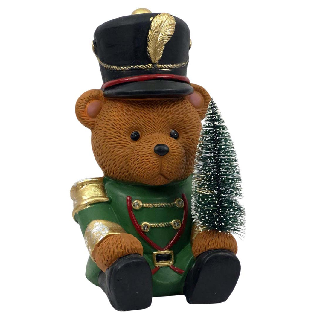 Işıklı Kurşun Asker Kıyafetli Oturan Ayıcık