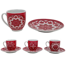 Görseli Galeri görüntüleyiciye yükleyin, Kırmızı Beyaz Desenli 6&#39;lı Kahve Seti 2
