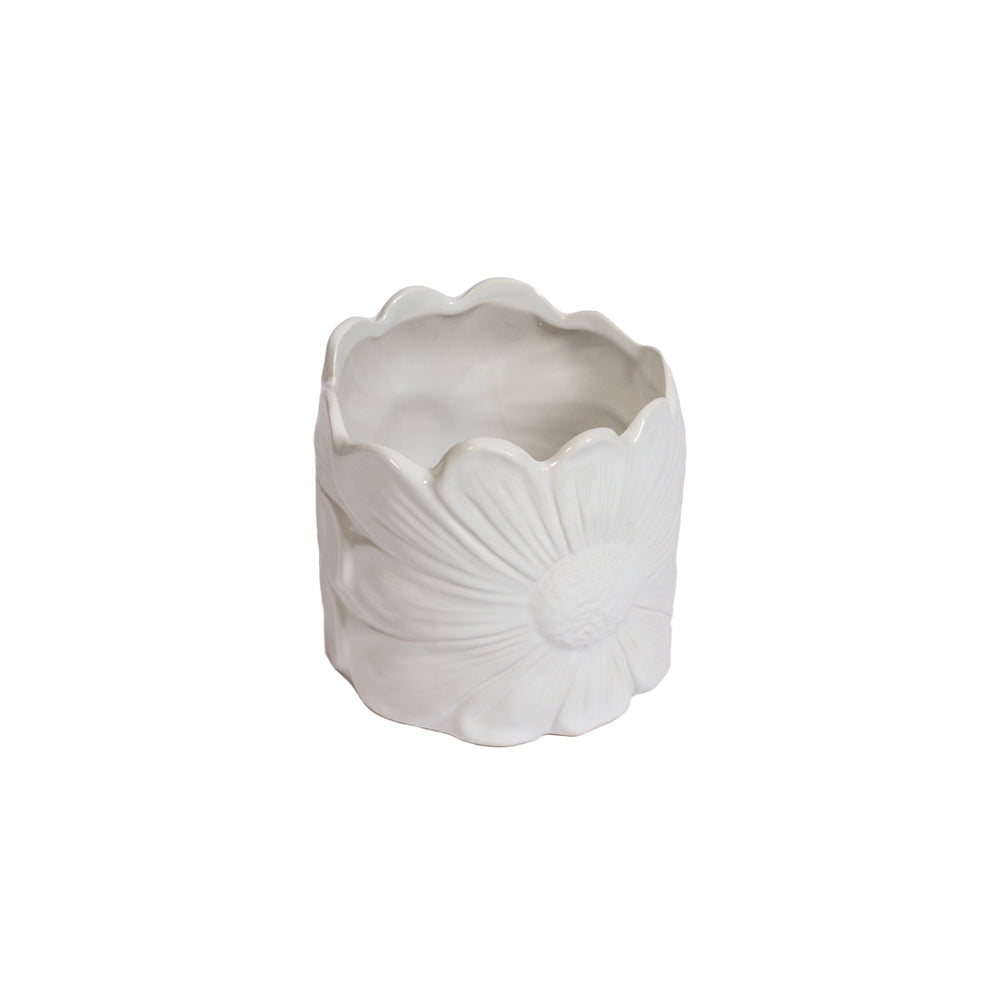 Beyaz Çiçek Formunda Seramik Vazo