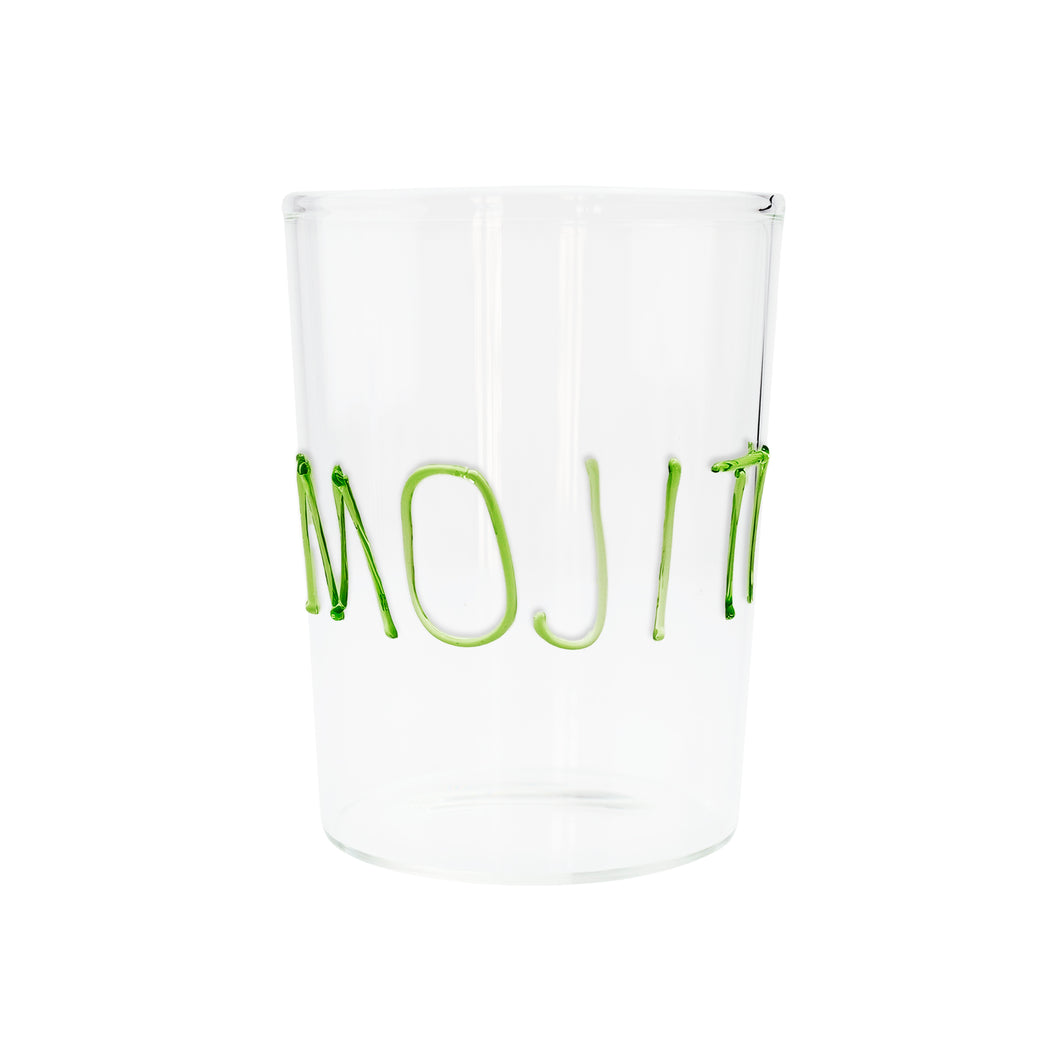 Üfleme Cam Mojito Yazılı Bardak