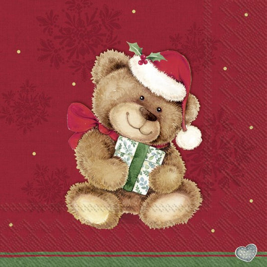 Kırmızı Yılbaşı Ayıcıklı Kokteyl Peçete