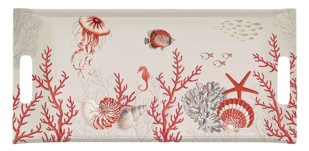 Mercan Desenli Kulplu Tepsi 41x19 Cm