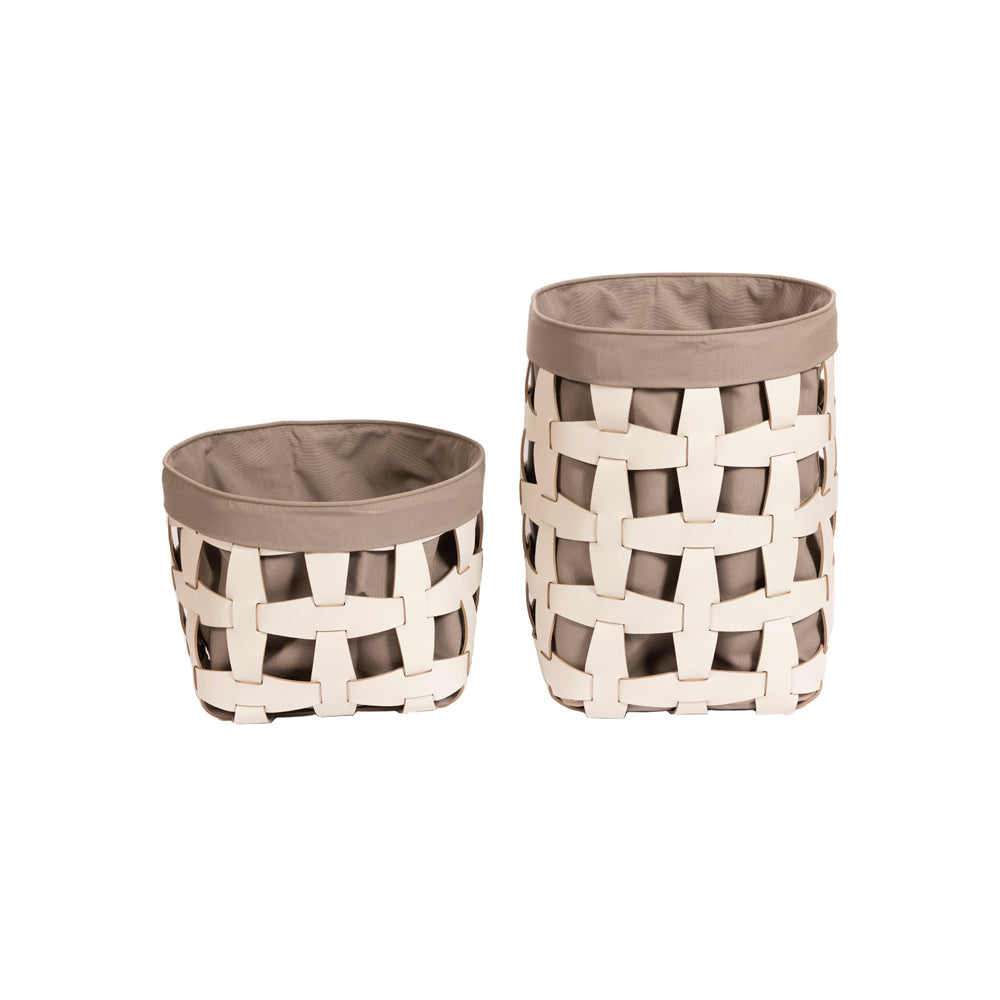 Krem Deri Vizon Kumaş Astarlı Sepet 35x26,5 cm