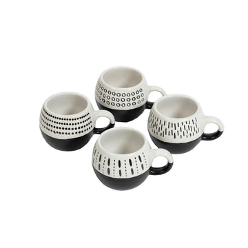Siyah Beyaz Desenli 4'Lü Espresso Fincan Seti