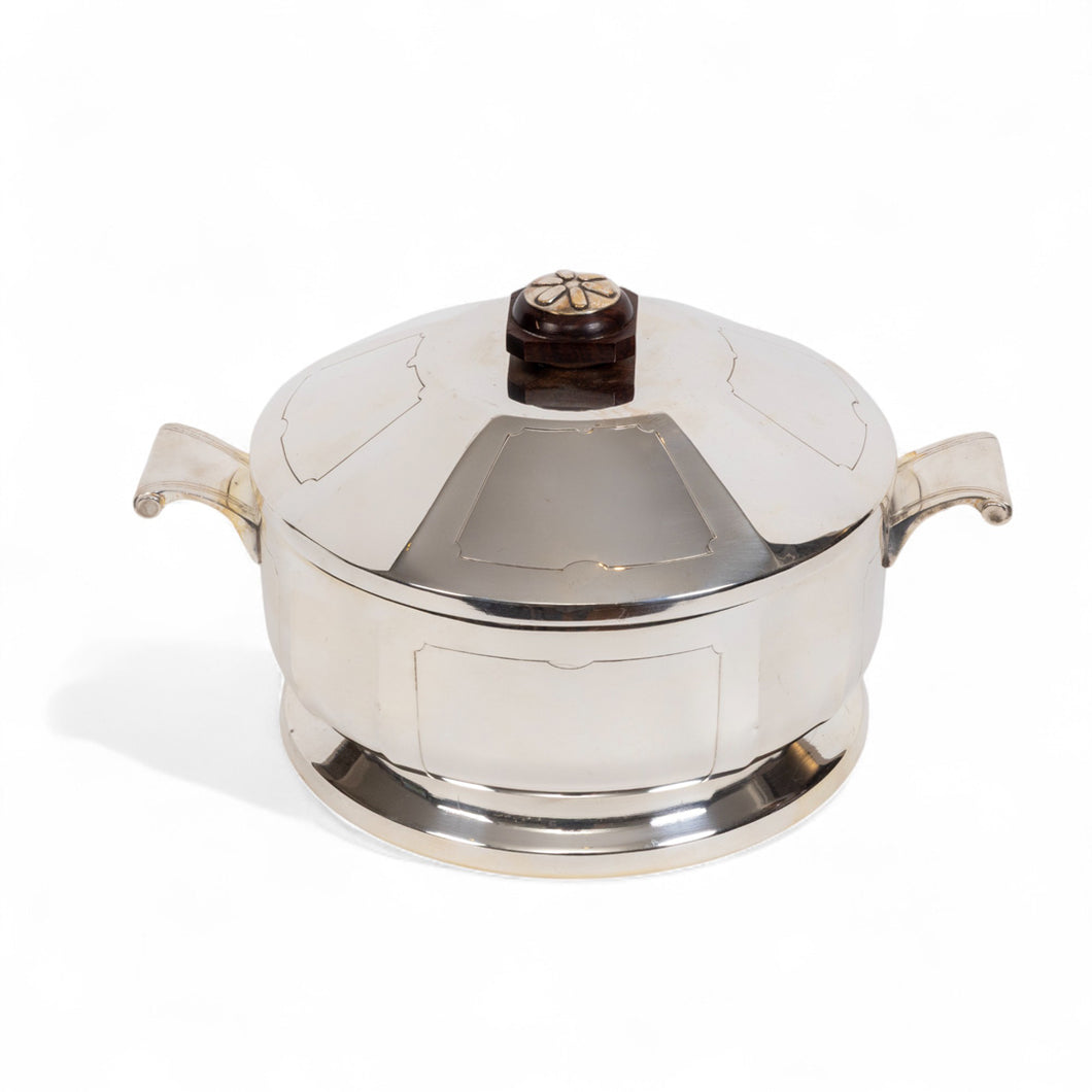 Fransız Art Deco Dönemi Ahşap Kulplu Yuvarlak Kapaklı Servis