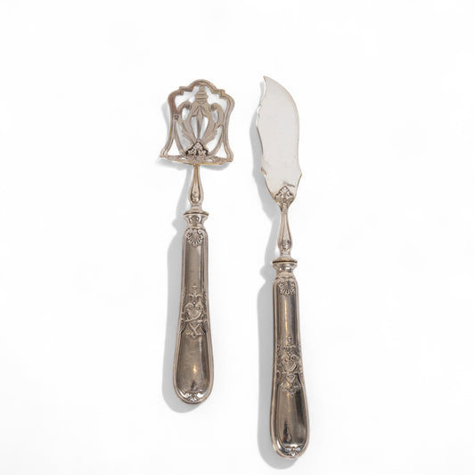 Minerva Damgalı Som Gümüş Tereyağ Bıçağı ve Mini Spatula