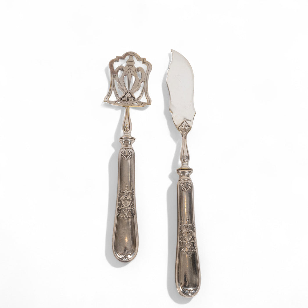 Minerva Damgalı Som Gümüş Tereyağ Bıçağı ve Mini Spatula