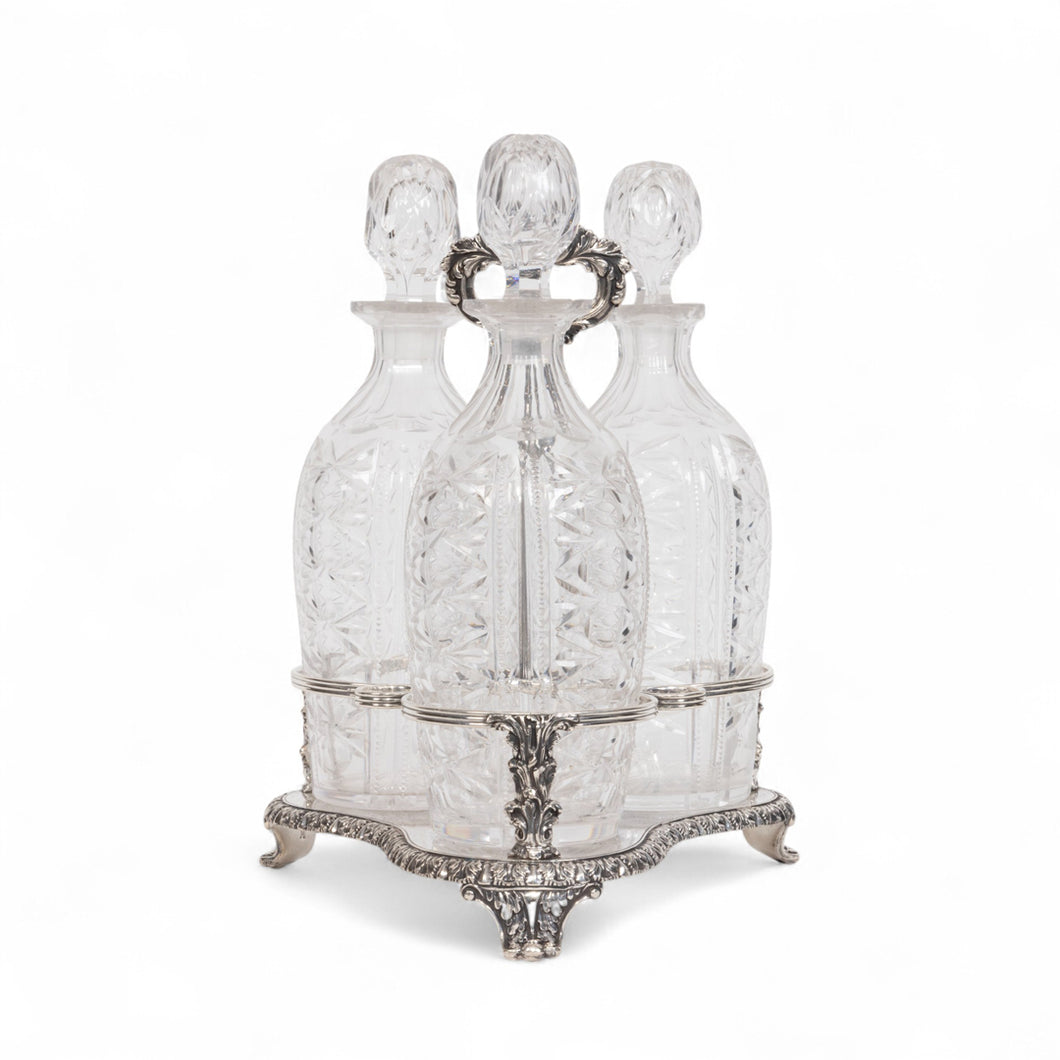 İngiliz Sheffield Damgalı 3 Kristal Şişeli İçki Servisi