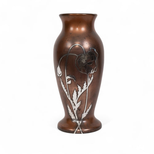 Bronz Üzeri 925 Ayar Gümüş Kakma Art Nouveau Vazo
