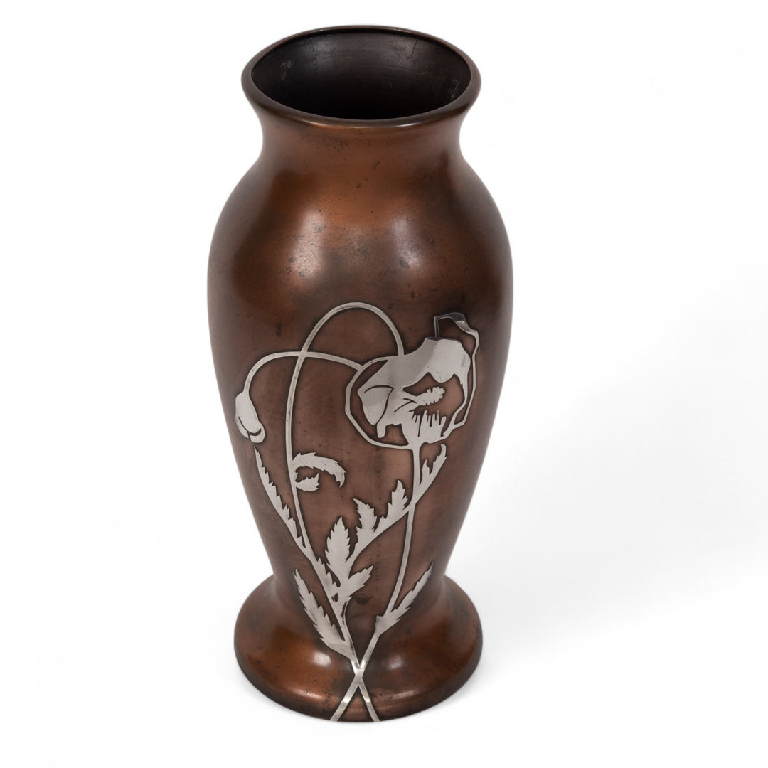 Bronz Üzeri 925 Ayar Gümüş Kakma Art Nouveau Vazo 2