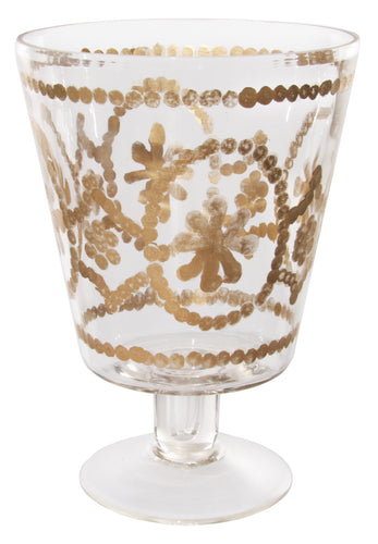 Luxuria Altın Çelenk Desenli Şeffaf Cam Vazo