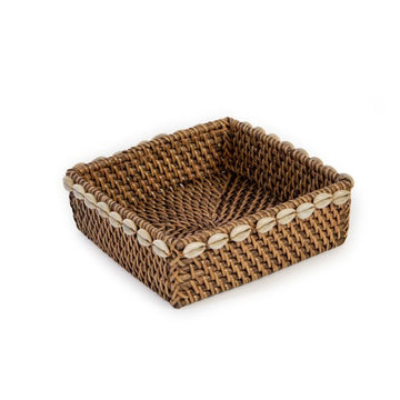 Aloha Life Kenarı Deniz Kabuklu Orta Boy Hasır / Rattan Sepet