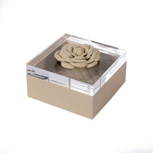 Görseli Galeri görüntüleyiciye yükleyin, Fildişi Akrilik Deri Çiçek Detaylı Kapaklı İçi Deri Kutu 15x15 cm
