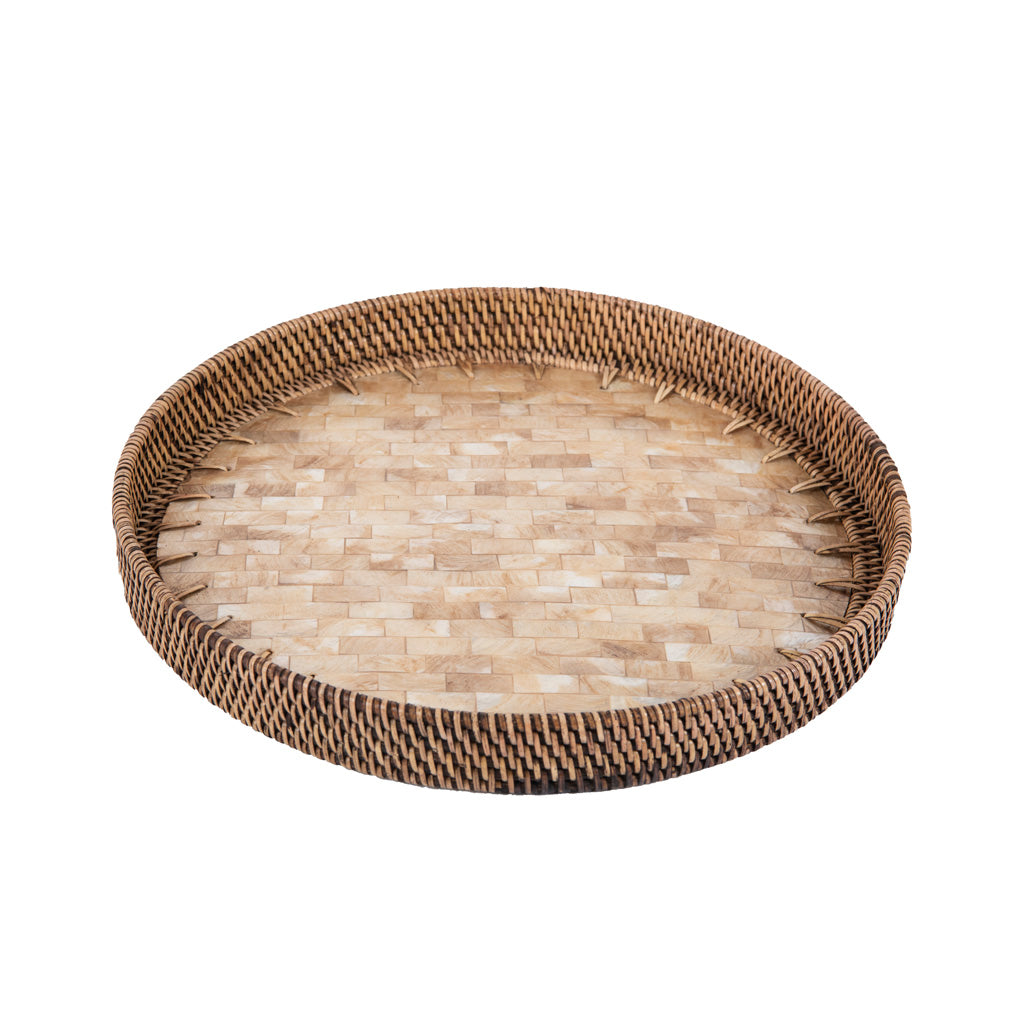 Rattan Yuvarlak Sedef Tabanlı Tepsi