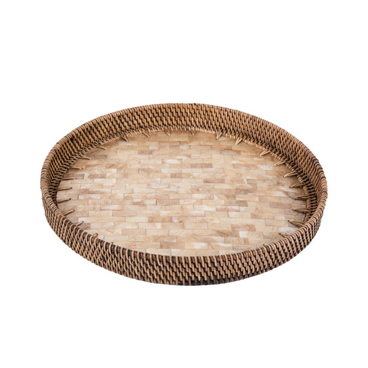 Rattan Yuvarlak Sedef Tabanlı Tepsi