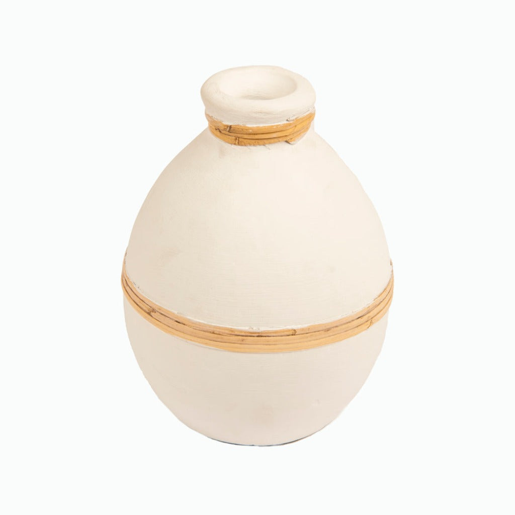 Luxuria-Alohalife-Beyaz Seramik Hasırlı Vazo