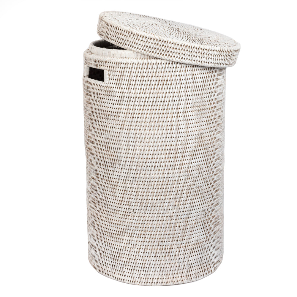 Rattan Beyaz Silindir Çamaşır Sepeti