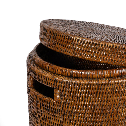Rattan Kahverengi Silindir Çamaşır Sepeti