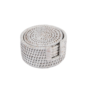 Rattan Beyaz 6'lı Rattan Bardak Altlığı