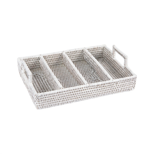 Rattan Beyaz Çatal Bıçak Tepsisi