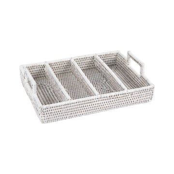 Rattan Beyaz Çatal Bıçak Tepsisi