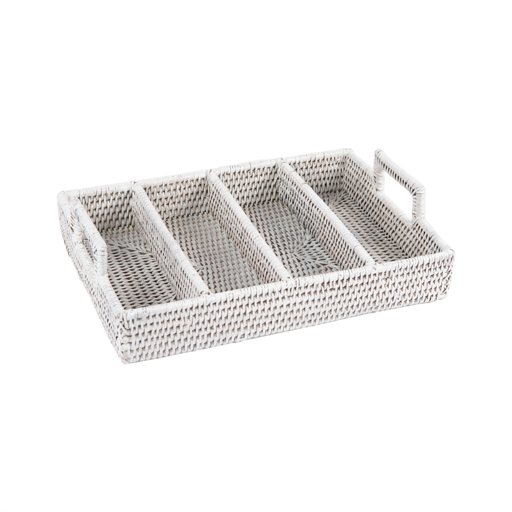 Rattan Beyaz Çatal Bıçak Tepsisi