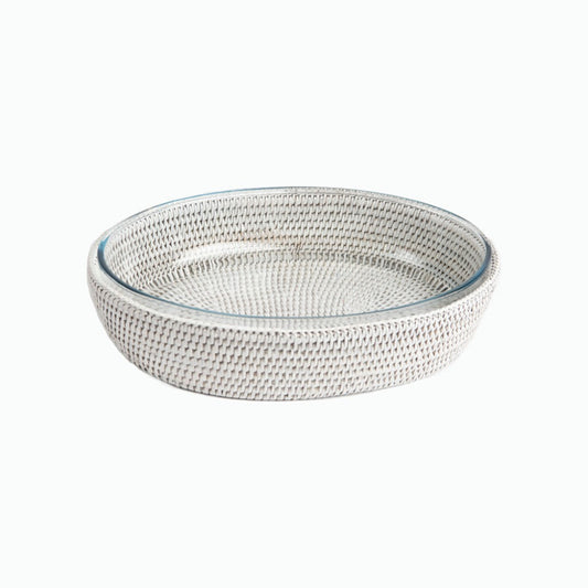 Luxuria-Alohalife-Rattan Beyaz Hasır Oval Fırın Kabı