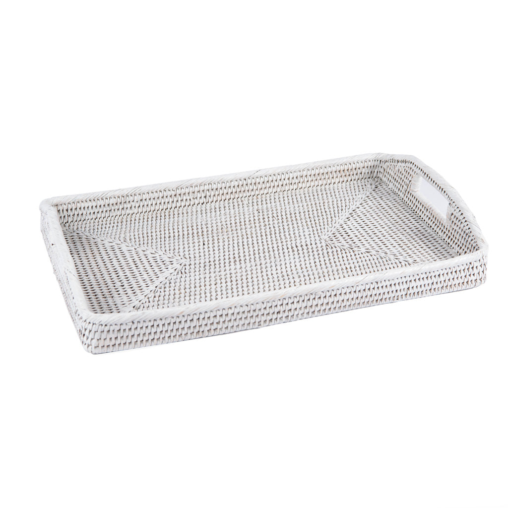 Rattan Dikdörtgen Beyaz Tepsi 48x32 cm