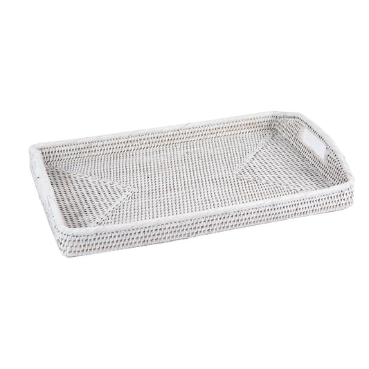 Rattan Dikdörtgen Beyaz Tepsi 48x32 cm