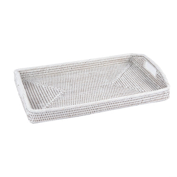 Rattan Dikdörtgen Beyaz Tepsi 48x32 cm