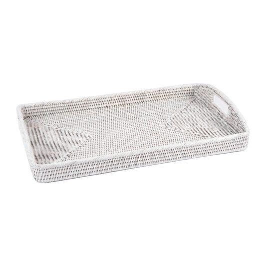 Rattan Dikdörtgen Beyaz Tepsi 55x38 cm