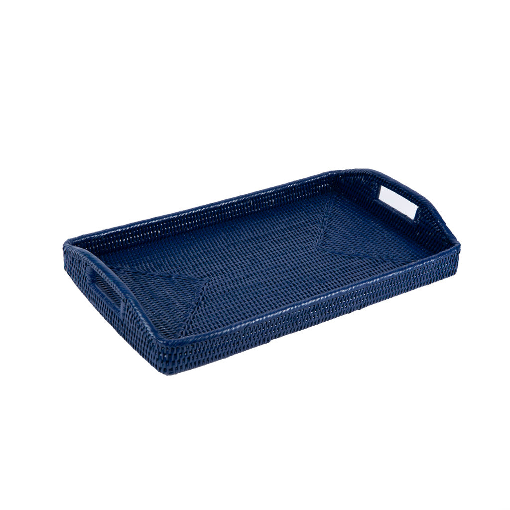 Rattan Dikdörtgen Lacivert Tepsi 48x32 cm