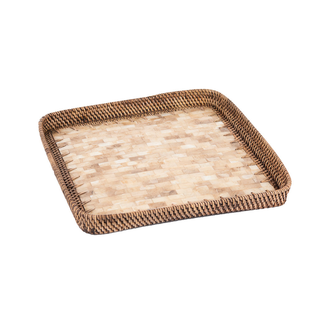 Rattan Kare Sedef Tabanlı Tepsi
