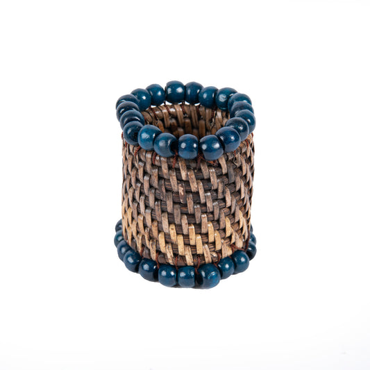 Rattan Lacivert Boncuklu Peçete Halkası 4'Lü Set